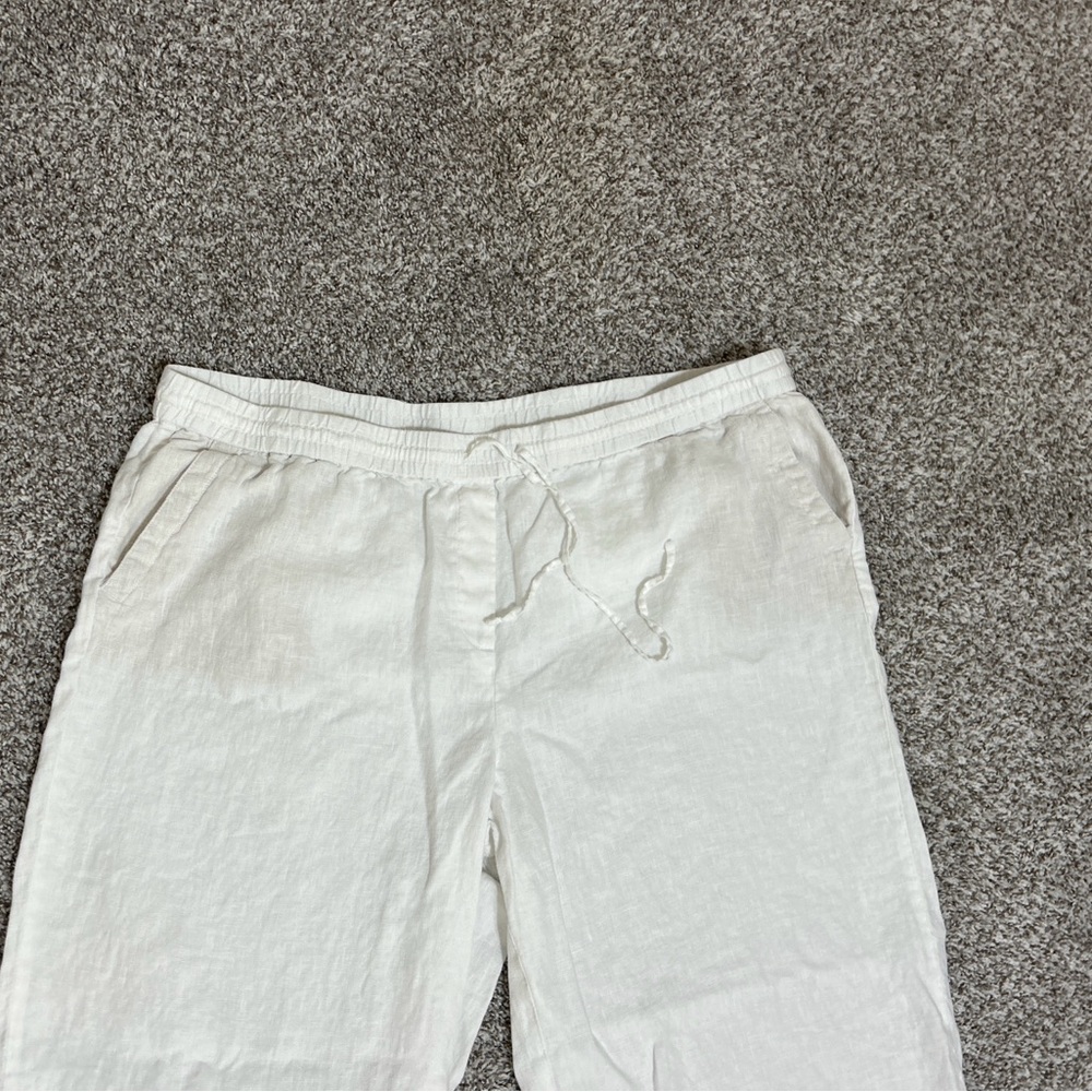Talbots Womens Linen Pull On Pants Drawstring Plus Size 22 W White Wide Leg Crop - Picture 3 of 10